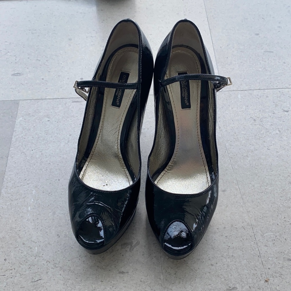 Dolce & Gabbana Black Peeptoe MaryJane Heel 7.5